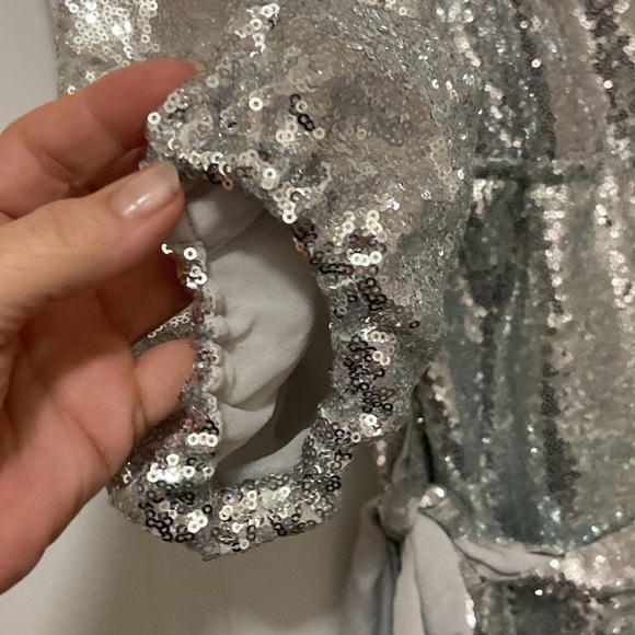 NWT anthropology, silver sequin three-quarter sleeve dress - Picture 3 of 9